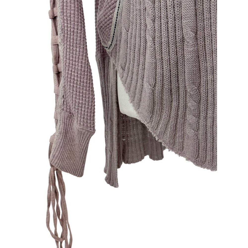 Free People Lilac Lace Up Sleeve Thermal Cable Knit Sweater | Boho Grunge Fairy - Picture 7 of 16